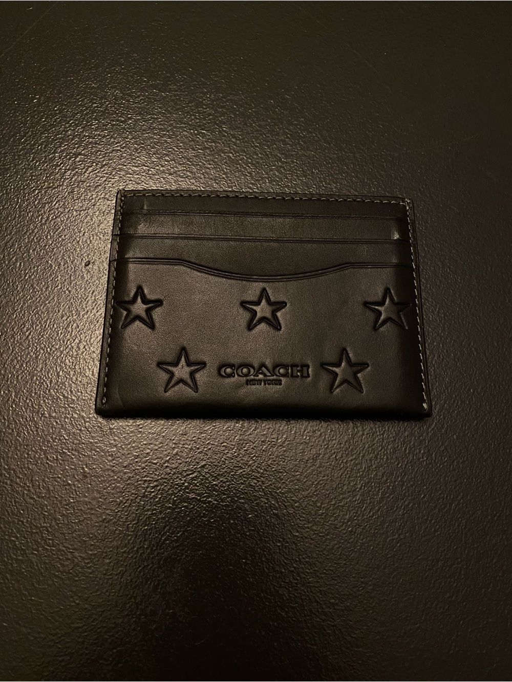 Coach Black Star-Embossed Leather Card Holder